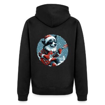 Border Collie Hund Weihnachten Rocker Gitarre - Unisex Premium Bio Zip Hoodie - Schwarz - Hinten - Nico (187cm)