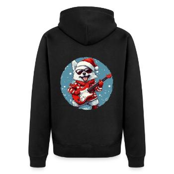Akita Hund Weihnachten Rocker Gitarre - Unisex Premium Bio Zip Hoodie - Schwarz - Hinten - Nico (187cm)