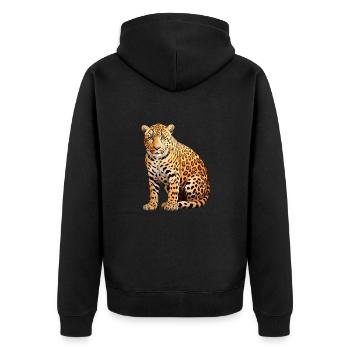 Leopard - Unisex Premium Bio Zip Hoodie - Schwarz - Hinten - Nico (187cm)