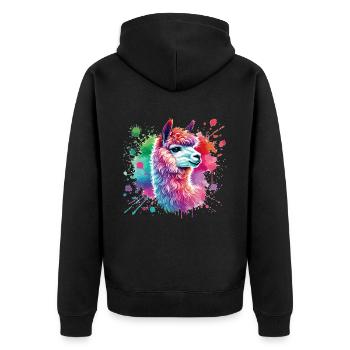 Lama, Alpaka Aquarell - Unisex Premium Bio Zip Hoodie - Schwarz - Hinten - Nico (187cm)