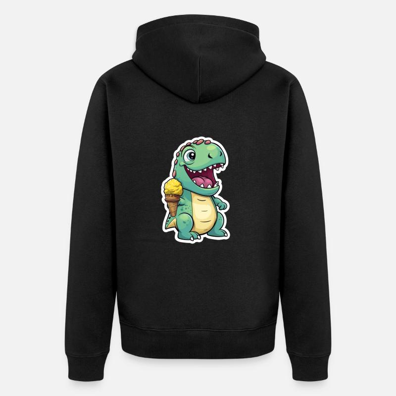 Dino isst Eis - Unisex Premium Bio Zip Hoodie - Schwarz