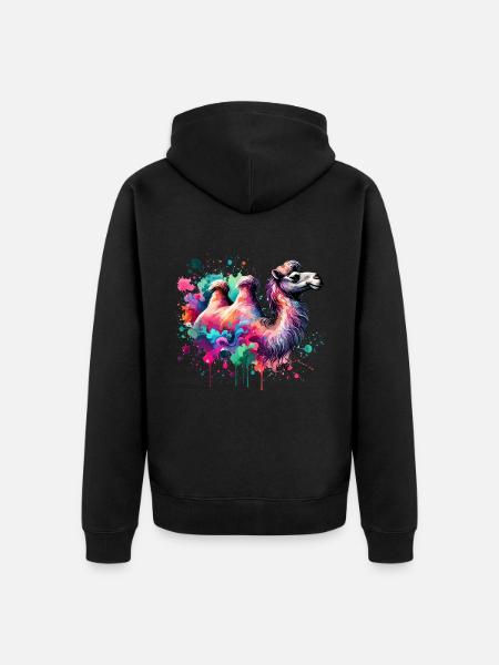 Buntes Aquarell Kamel - Unisex Premium Bio Zip Hoodie - Schwarz