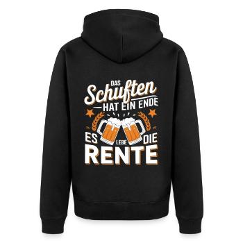 The toiling has come to an end, long live the pension - Unisex Premium Organic Zip Hoodie - black - Back - Nico (187cm)