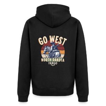 North Dakota Weiter nach Westen - Unisex Premium Bio Zip Hoodie - Schwarz - Hinten - Nico (187cm)
