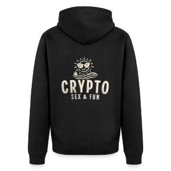 Krypto-Sex und Spaß - Unisex Premium Bio Zip Hoodie - Schwarz - Hinten - Nico (187cm)