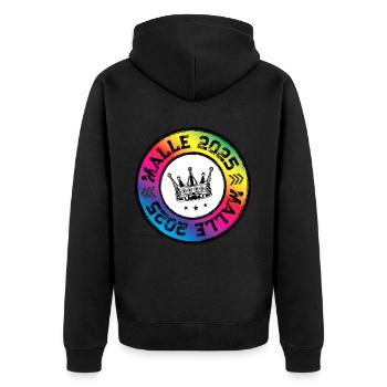 Malle 2025 Krone Mallorca Bunt - Unisex Premium Bio Zip Hoodie - Schwarz - Hinten - Nico (187cm)