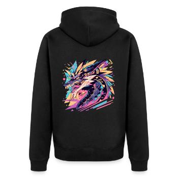 Illustration colorée d'un dragon stylisé - Veste à capuche bio Premium Unisexe - noir - Dos - Nico (187cm)