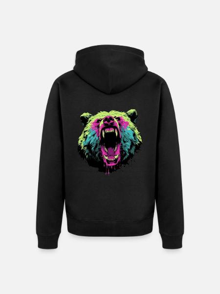 Wütender Bär im Pop-Art-Stil - Unisex Premium Bio Zip Hoodie - Schwarz