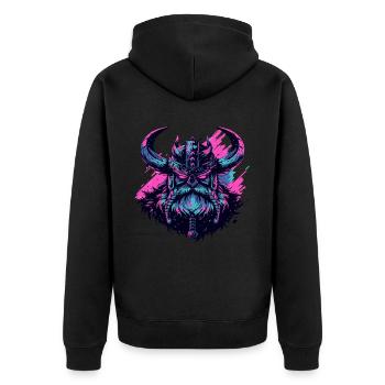 Wikingerkopf im Pop-Art-Stil - Unisex Premium Bio Zip Hoodie - Schwarz - Hinten - Nico (187cm)