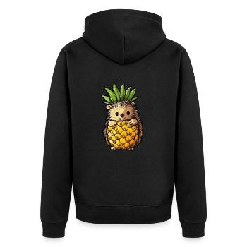 Ananas Igel - Unisex Premium Bio Zip Hoodie - Schwarz - Hinten - Nico (187cm)