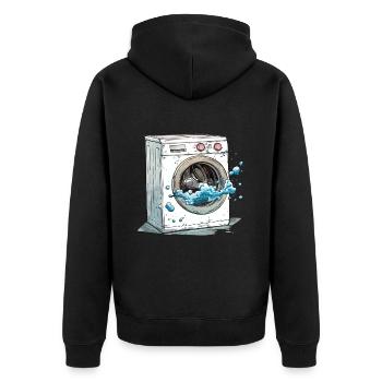 Waschmaschine - Unisex Premium Bio Zip Hoodie - Schwarz - Hinten - Nico (187cm)