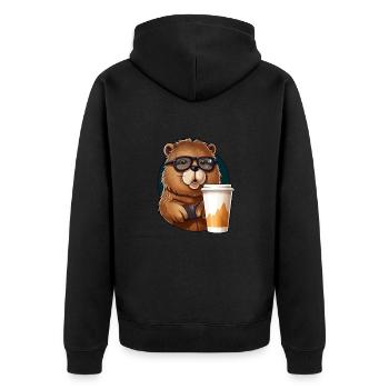 Capibara drinks coffee - Unisex Premium Organic Zip Hoodie - black - Back - Nico (187cm)