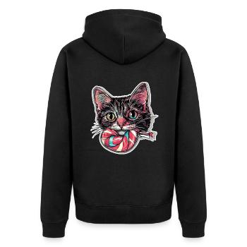 Katze mit Lolli Katzenmama - Unisex Premium Bio Zip Hoodie - Schwarz - Hinten - Nico (187cm)