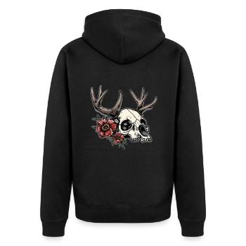 Wendigo Blumen Schädel Wild - Unisex Premium Bio Zip Hoodie - Schwarz - Hinten - Nico (187cm)