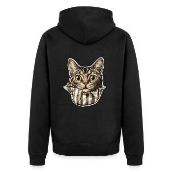 Katze im Papier - Unisex Premium Bio Zip Hoodie - Schwarz - Hinten - Nico (187cm)