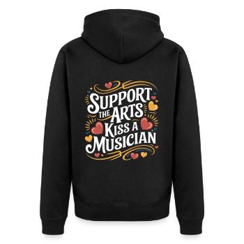 Support The Arts Kiss A Musician 5 - Unisex Premium Bio Zip Hoodie - Schwarz - Hinten - Nico (187cm)