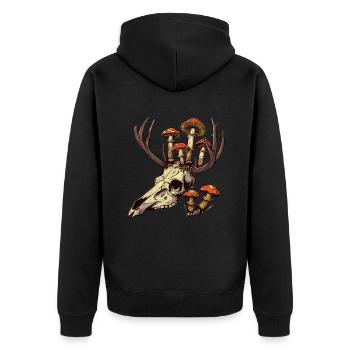 Schädel Pilze Naturmotiv - Unisex Premium Bio Zip Hoodie - Schwarz - Hinten - Nico (187cm)