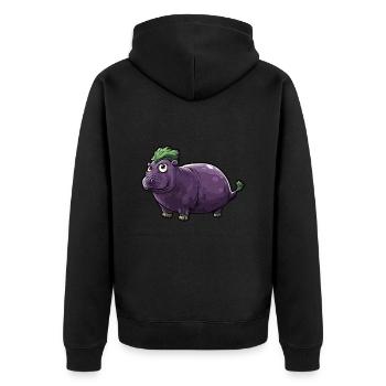 Hippopotame aubergine drôle de motif animal et végétal - Veste à capuche bio Premium Unisexe - noir - Dos - Nico (187cm)