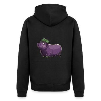 Hippopotame aubergine drôle de motif animal et végétal - Veste à capuche bio Premium Unisexe - noir - Dos - Nico (187cm)