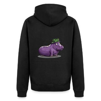 Hippopotame aubergine drôle de motif animal et végétal - Veste à capuche bio Premium Unisexe - noir - Dos - Nico (187cm)