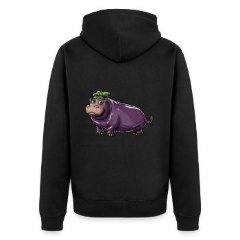 Hippopotame aubergine drôle de motif animal et végétal - Veste à capuche bio Premium Unisexe - noir - Dos - Nico (187cm)