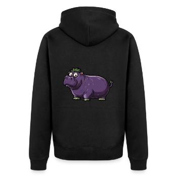 Hippopotame aubergine drôle de motif animal et végétal - Veste à capuche bio Premium Unisexe - noir - Dos - Nico (187cm)