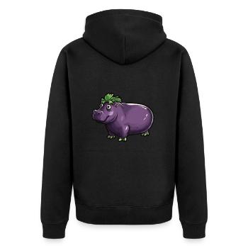 Hippopotame aubergine drôle de motif animal et végétal - Veste à capuche bio Premium Unisexe - noir - Dos - Nico (187cm)