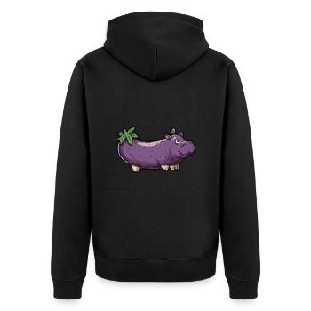 Hippopotame aubergine drôle de motif animal et végétal - Veste à capuche bio Premium Unisexe - noir - Dos - Nico (187cm)
