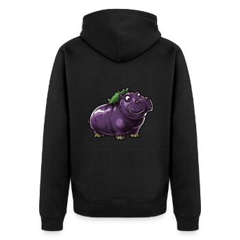 Hippopotame aubergine drôle de motif animal et végétal - Veste à capuche bio Premium Unisexe - noir - Dos - Nico (187cm)