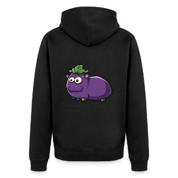 Hippopotame aubergine drôle de motif animal et végétal - Veste à capuche bio Premium Unisexe - noir - Dos - Nico (187cm)