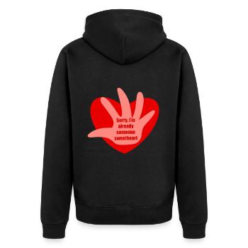 Botschaft zum Valentinstag - Unisex Premium Bio Zip Hoodie - Schwarz - Hinten - Nico (187cm)