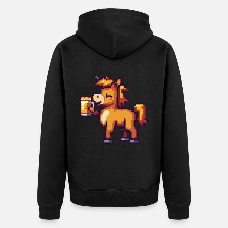 Cheval Pixel Bière - Veste à capuche bio Premium Unisexe - noir