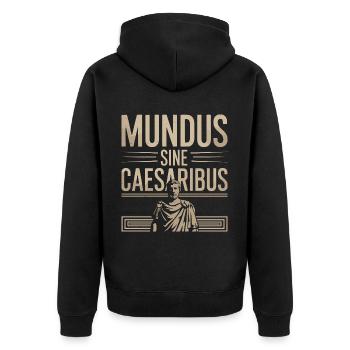 Mundus Sine Caesaribus Zitat Latein - Unisex Premium Bio Zip Hoodie - Schwarz - Hinten - Nico (187cm)