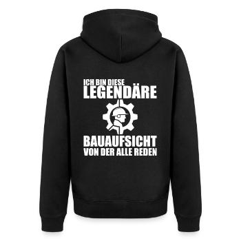 Bauleitung Baustelle Bauleiter Bauaufsicht - Unisex Premium Bio Zip Hoodie - Schwarz - Hinten - Nico (187cm)