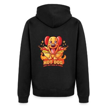 Hot Dog Hund Wurst Fast Food Wortwitz Lustig Humor - Unisex Premium Bio Zip Hoodie - Schwarz - Hinten - Nico (187cm)
