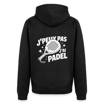 Ich kann nicht, ich habe Padel – Vintage - Unisex Premium Bio Zip Hoodie - Schwarz - Hinten - Nico (187cm)