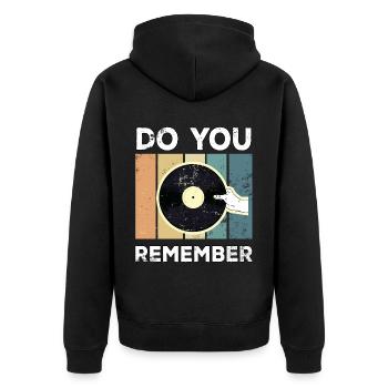 Vinyl Vintage Retro Schallplatte Plattenspieler - Unisex Premium Bio Zip Hoodie - Schwarz - Hinten - Nico (187cm)