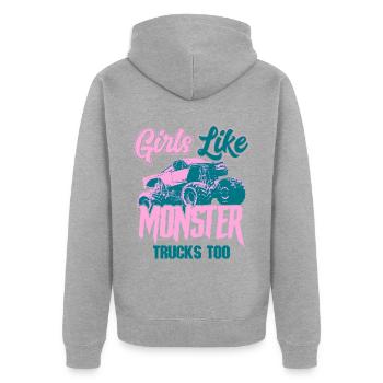 Monstertruck - Unisex Premium Bio Zip Hoodie - Grau meliert - Hinten - Nico (187cm)