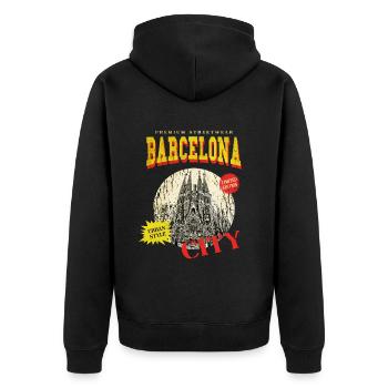 Barcelona Spanien Stadt Skyline Vintage Retro - Unisex Premium Bio Zip Hoodie - Schwarz - Hinten - Nico (187cm)