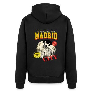 Madrid Espagne City Skyline Vintage Rétro - Veste à capuche bio Premium Unisexe - noir - Dos - Nico (187cm)