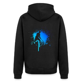 Floorball Herren Hockey Unihockeyspielen - Unisex Premium Bio Zip Hoodie - Schwarz - Hinten - Nico (187cm)