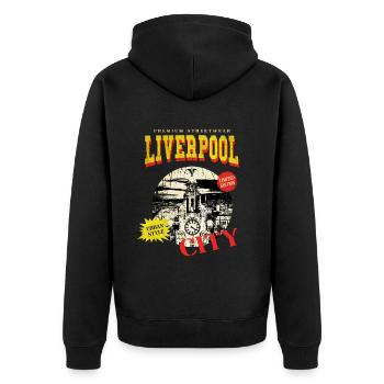 Liverpool Angleterre UK City Skyline Vintage Rétro - Veste à capuche bio Premium Unisexe - noir - Dos - Nico (187cm)