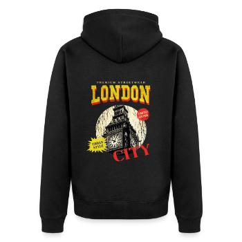 Londres Angleterre UK City Skyline Vintage Retro - Veste à capuche bio Premium Unisexe - noir - Dos - Nico (187cm)