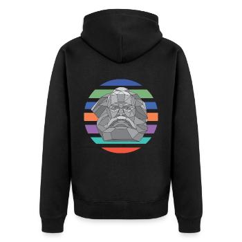 Karl Mag's complementary | Karl Marx - round retro - Unisex Premium Organic Zip Hoodie - black - Back - Nico (187cm)