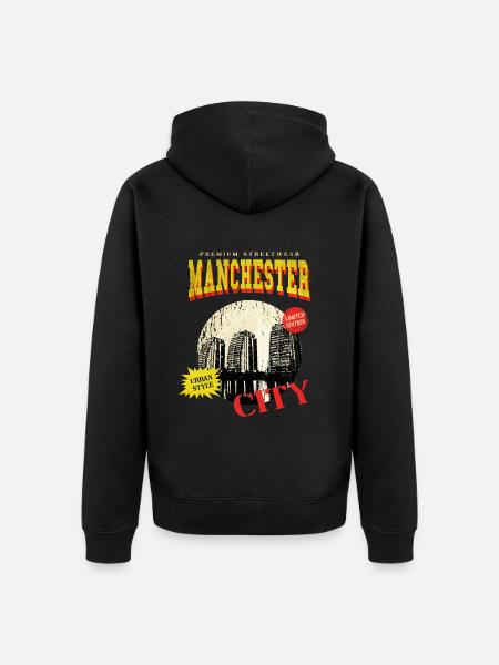Manchester England Storbritannia City Skyline Vintage Retro - Premium økologisk unisex-hettejakke - svart