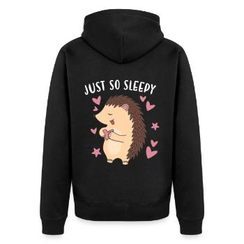 Hedgie Just So Sleepy Hedgehog - Unisex Premium Bio Zip Hoodie - Schwarz - Hinten - Nico (187cm)
