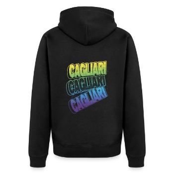 Cagliari Italie Ville Font Skyline Accueil - Veste à capuche bio Premium Unisexe - noir - Dos - Nico (187cm)