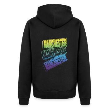 Manchester Angleterre UK City Font Skyline Accueil - Veste à capuche bio Premium Unisexe - noir - Dos - Nico (187cm)