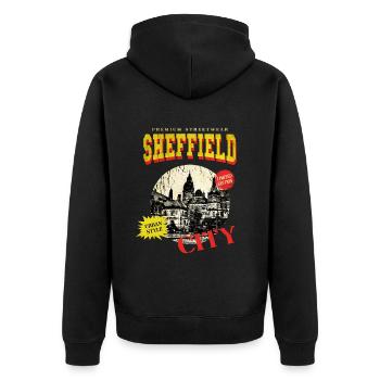 Sheffield Angleterre UK City Skyline Vintage Rétro - Veste à capuche bio Premium Unisexe - noir - Dos - Nico (187cm)
