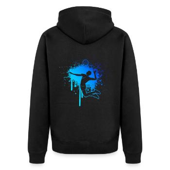 Beach Volley Volleyball Herren Volleyballspielen - Unisex Premium Bio Zip Hoodie - Schwarz - Hinten - Nico (187cm)